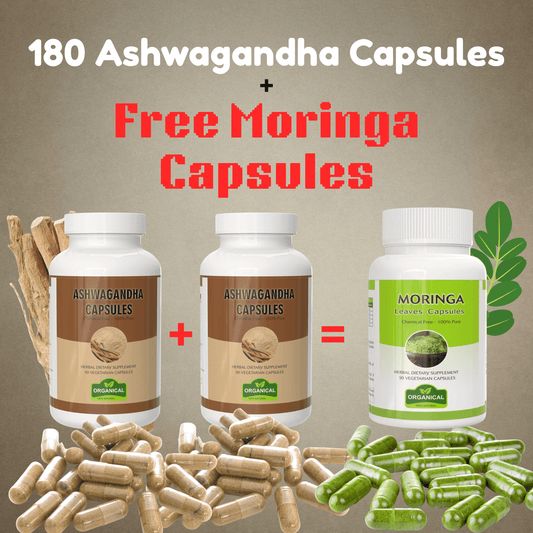 Ashwagandha 180 capsules + Free 90 Moringa Capsules – Free Delivery